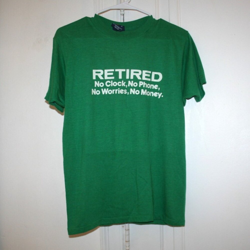 80s T-Shirt Retired  No Clock No Phone USA Single Stitch Medium